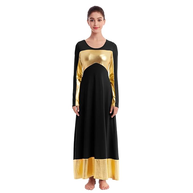 Amazon Com Ibakom Womens Praise Robe Dance Dress Metallic