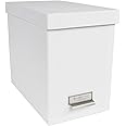 Bigso John Fiberboard Label Frame Desktop File Storage Box - Document Organizer for Important Paperwork - Durable Hanging File Box with a Lid & Metal Label Window - 7.4 in x 13 in x 10.4 in - White