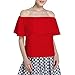 BLDO Women's Ruffles Off Shoulder Solid Chiffon Blouse Crop Top (M, Red)