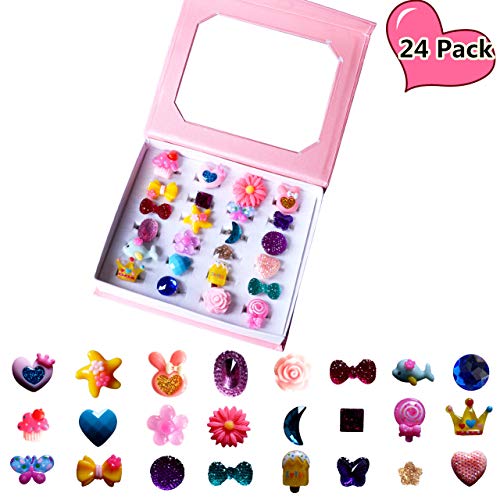 image for SWARKOL 24pcs Children Kids Little Girl Adjustable Jewelry Rings in Bo