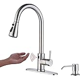 Touchless Kitchen Faucet with Pull Down Sprayer, Motion Sensor Kitchen Faucet with Kitchen Soap Dispenser, Single Kitchen Faucet High Arc Pull Out Faucet for Kitchen Sink RV，Brush Nickel