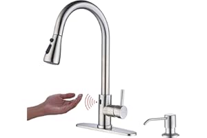 KEER Touchless Kitchen Faucet with Pull Down Sprayer, Motion Sensor Kitchen Faucet with Kitchen Soap Dispenser, Single Kitchen Faucet High Arc Pull Out Faucet for Kitchen Sink RV，Brush Nickel