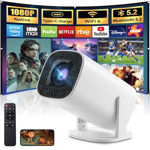 HUSEYTA Mini Proyector Portátil 4K Auto Keystone, Proyector Inteligente 250 ANSI con WiFi 6 y BT 5.4, Android 11.0 Incorporado, Pantalla 150 Pulgadas Compatible con iOS/Android/PC/PS5