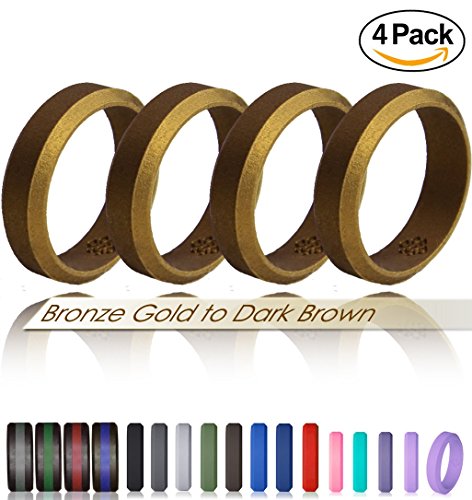 UPC 687299723256, Knot Theory Bronze Gold to Dark Brown Silicone Wedding Rings 4 Pack (Bevel Design, Size 7) 6mm Band for Superior Comfort, Style, and Safety