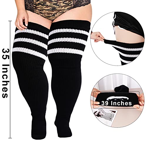 Plus Size Womens Thigh High Socks for Thick Thighs Extra Long Striped