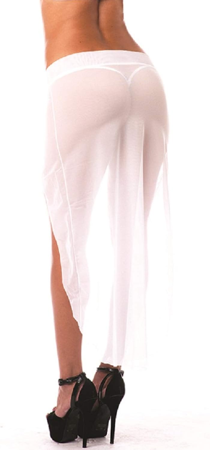 BODYZONE Women's High Low Mesh Skirt, White, One Size: Clothing