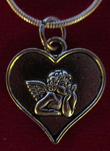 Heart Angel Pendant with 925 sterling solid Silver 1 mm snake 24 inch chain Necklace