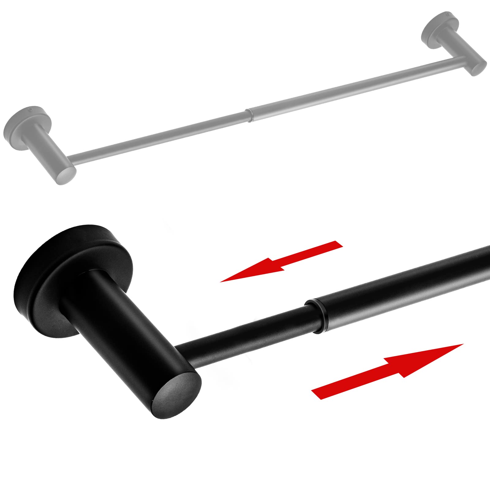 Black Towel Bar for Bathroom, Bathroom Towel Bar Adjustable 16 to 24 Inch, Bath Towel Bars Wall Mounted with Screws, Towel Rod Adaptable to Different Size Needs - Tesuchan