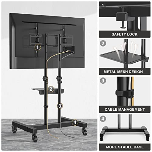 Mobile TV Stand Rolling TV Cart Floor Stand with Mount on Lockable