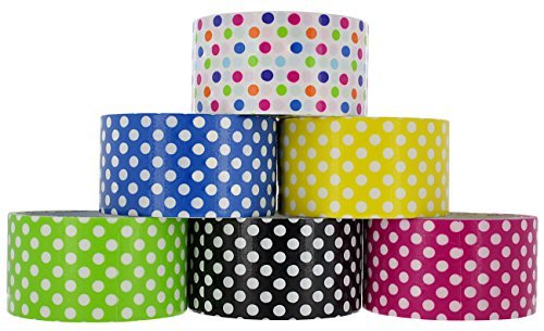 RAM-PRO Polka Dot Series Heavy-Duty Duct Tape | Assorted Fluorescent Colors Pack of 6 Rolls, 1.88-inch x 5 Yard – Colors Included: Black, Yellow, Pink, White, Green & Blue.