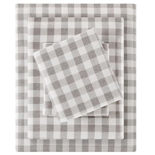 Sleep Philosophy True North 100% Cotton Flannel Sheets Twin Size, Cozy Flannel Sheet Set Brushed for Extra Softness, Heavyweight Novelty Print Warm Flannel Bedding Set, Gray Herringbone Check 3 Piece