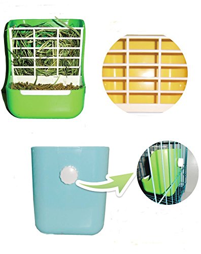 Misyue Hay for Bunnies Small Animal Supplies Plastic Pet Rabbit/Chinchillas 2 in 1 Feeder Bowls Double use for Grass/Food