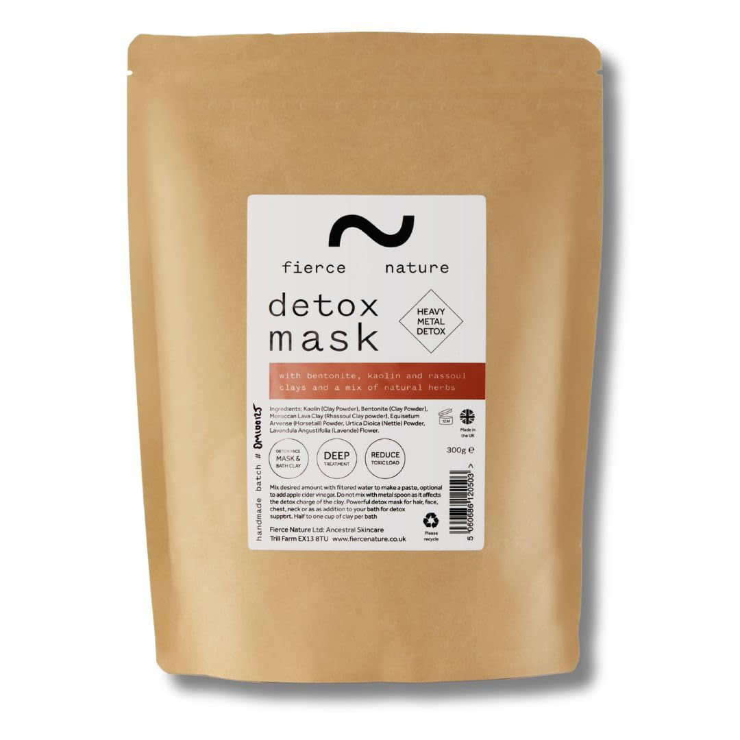 Fierce Nature Heavy Metal Detox Clay Mask | Bentonite & Rhassoul Clay for Hair & Face | Natural, Clean Skincare & Haircare | 300g