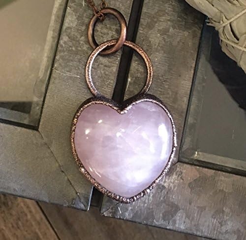 Rose Quartz Necklace Handmade Crystal Heart Pendant Charm