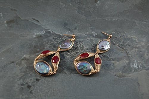 Art Nouveau Inspired Chandelier Earrings - Gold, Rubies, Pearls - Wearable Art Jewelry - July Birthstone