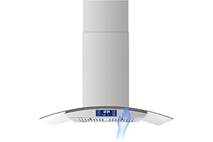 JOEAONZ 36 Inch Island Range Hood 700CFM Gesture & Touch Control Ceiling Mount Stainless Steel Ducted/Ductless Convertible, Ceiling Mount Vent Hood, Baffle Filter Exhaust Fan Extractor
