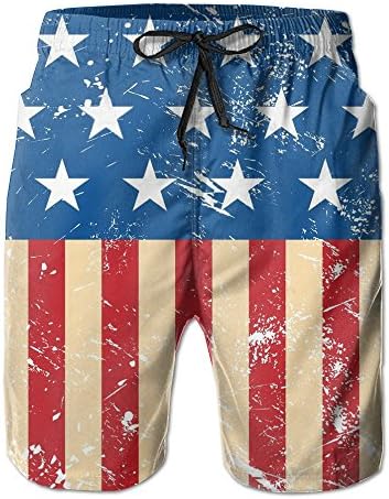 Mens Retro USA Flag Quick-drying Summer Boardshort Swimm Surf Trunk Short Beach Pant