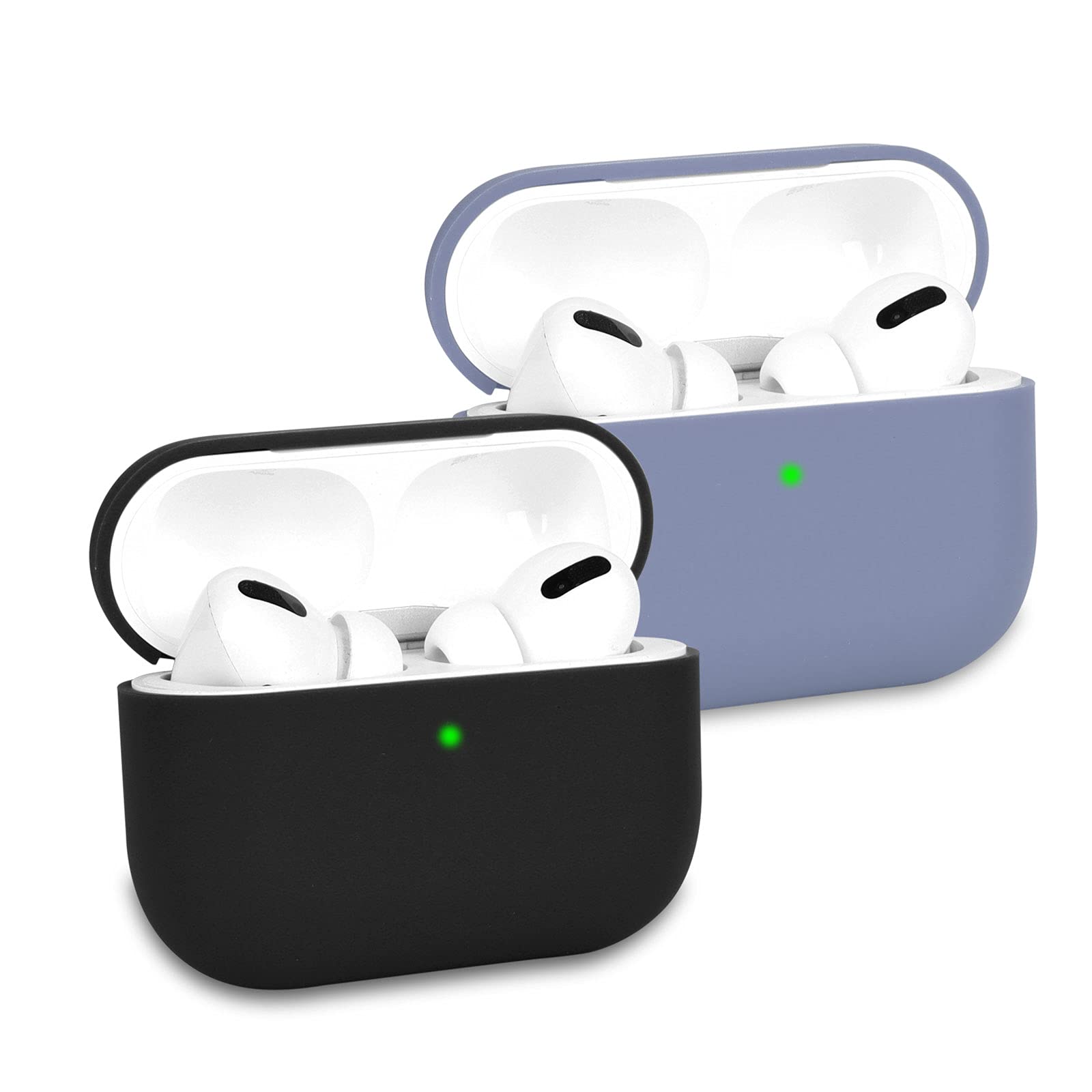 KOKOKA Case Cover Compatible with Airpods Pro, Soft Silicone Skin Case Cover Shock-Absorbing Protective Case for Airpods Pro, Front LED Visible, 2 Pack Black/Lavender Grey