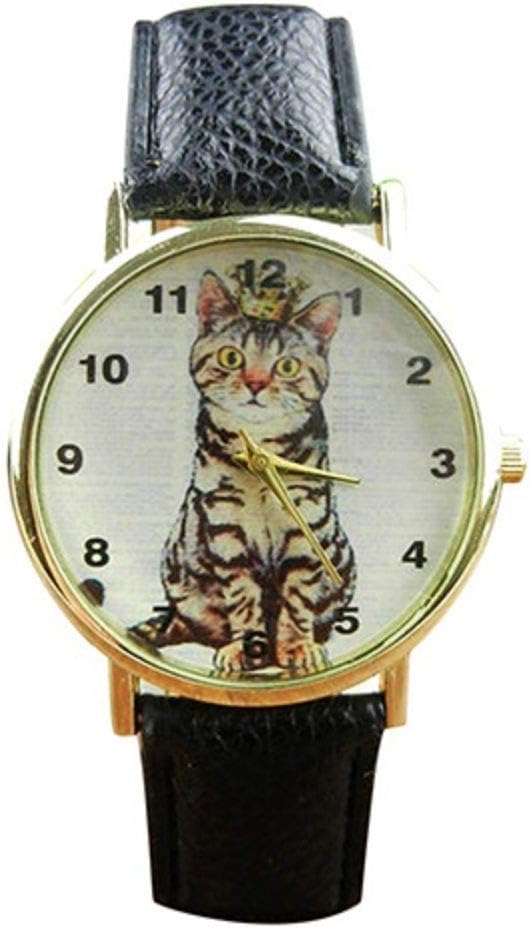 Lovely Cat Arabic Numerals Dial Faux Leather Band Analog Quartz Wrist Watch for Women