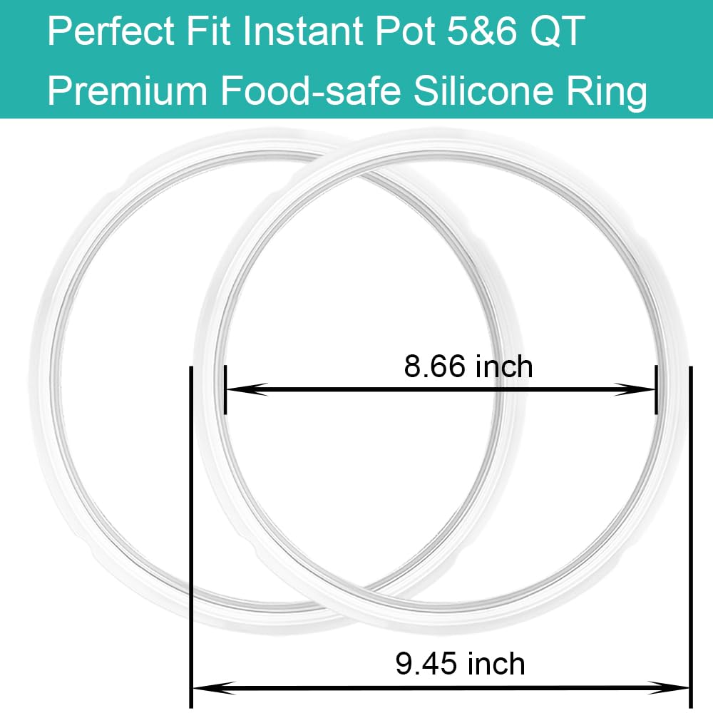 2-Pack Sealing Ring for Instant Pot 6 Quart, Food-grade Silicone Replacement Parts for Instant Pot 6 Qt, BPA-Free Accessories for Instant Pot, Lid Gasket Seal Sealing Ring for Instantpot 5&6 Qt, Clear