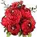 Leagel Fake Flowers Vintage Artificial Peony Silk Flowers Bouquet Wedding Home Decoration, Pack of 1 (Spring Red)