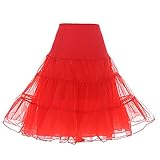 Dresstells Women's Vintage Rockabilly Petticoat Skirt Tutu 1950s Underskirt Red L-XL
