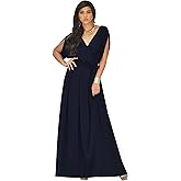 KOH KOH Womens Long Semi-Formal Short Sleeve V-Neck Floor Length Maxi Dress Gown
