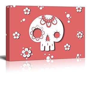 Canvas Print Wall Art - Day of The Dead (Dia De Los Muertos) Themed Skull with Flowers - Gallery Wrap Modern Home Art | Ready to Hang - 12x18 inches