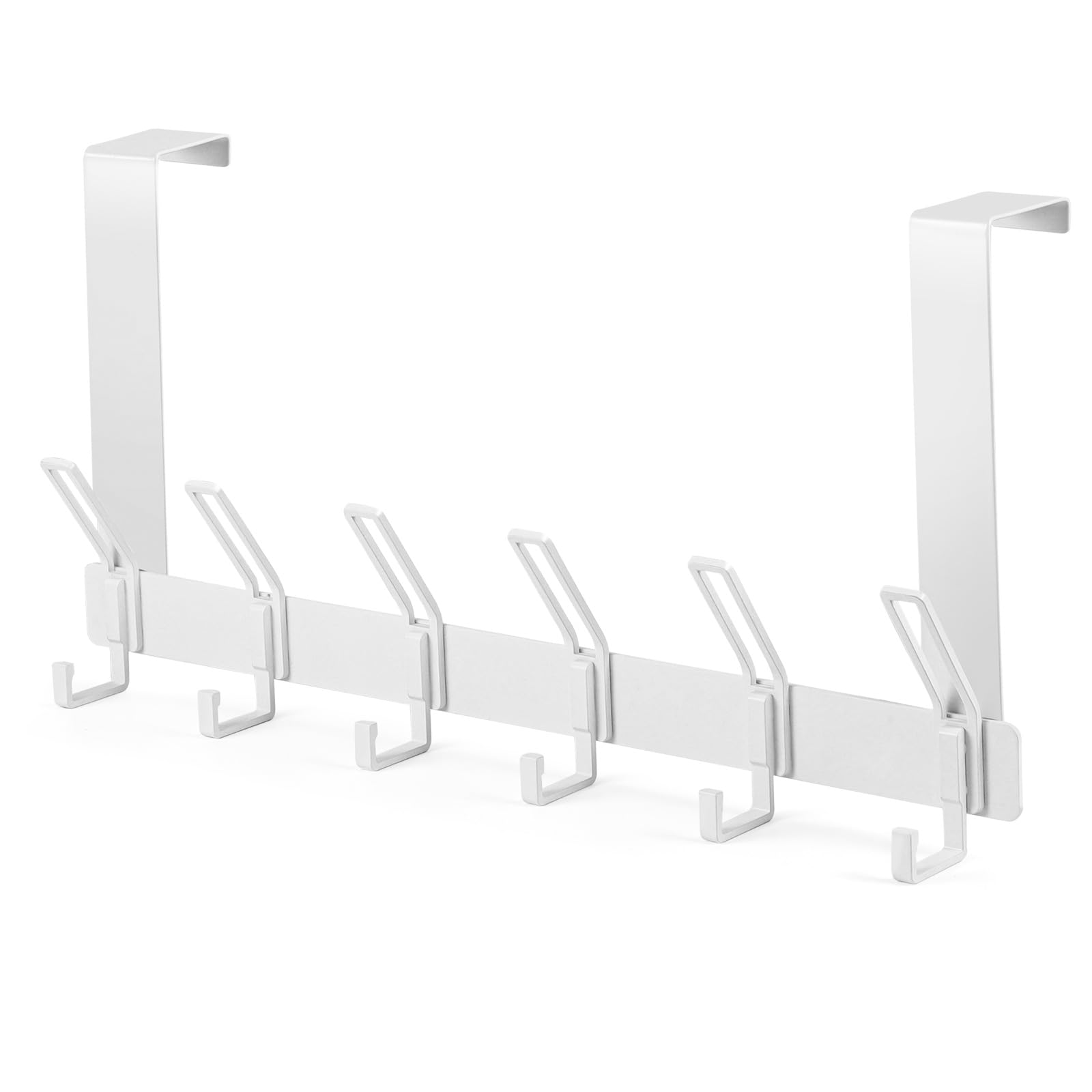 HuaJiao Over Door Hooks, 6 Hooks Over Doors Hanger 1 Pack Heavy Duty Coat Hooks with Rust Resistant Door Hook Coat Rack for Towels Jackets Purses Bags Clothes Robes (White)
