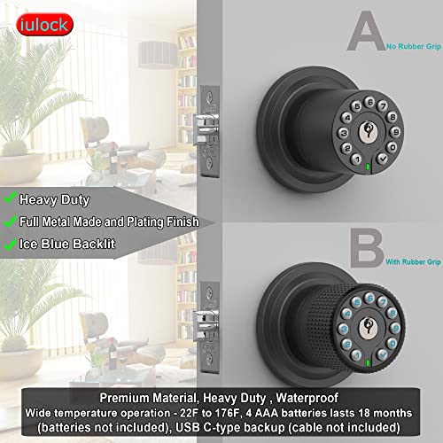 iulock Smart Door Knob with Keypad and Key,Keyless Entry Door Lock with