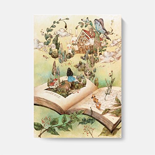 Illustrator Aeppol, Wooden Frame Canvas Artwork, A2 Size (The World in a Book)