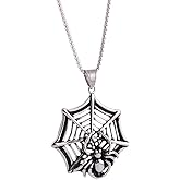 YWMAN Spider Web Necklace, Stainless Steel Gothic Pendant for Men Halloween