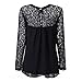 Cylyfmia Women's O Neck Casual Tops Lace Long Sleeve Chiffon Blouse Tops