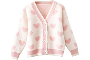 FindThy Girls Heart Print Cute Cardigan Long Sleeve V Neck Brushed Sweater Kawaii Cardigan Coat