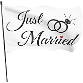 Just Married Outdoor Flags, Romantic Wedding Love Fade Resistant Outdoor Banner, 3x5 Ft Garden Flags for House Yard Lawn Home Decor with 2 Grommets