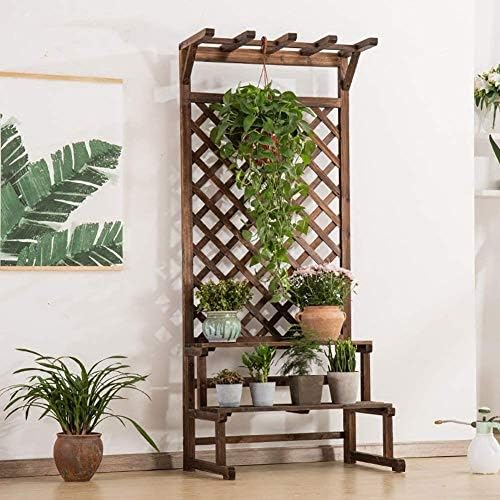 無垢材炭化植木鉢スタンド床置きプランターはしご屋外バルコニー鉢植え植物ラックガーデンハーブ棚 3段 ダブルグリッド L75cm サイズ名 L90cm 色名 2段 シングルグリッド Color 2 Tier Single Grid Diplomiya Com