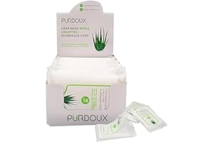 PURDOUX 100% Cotton Mask Wipes Travel Box Unscented(12 sachets with 10 wipes)- Travel Supplies, CPAP Accessories, Cleaning Su