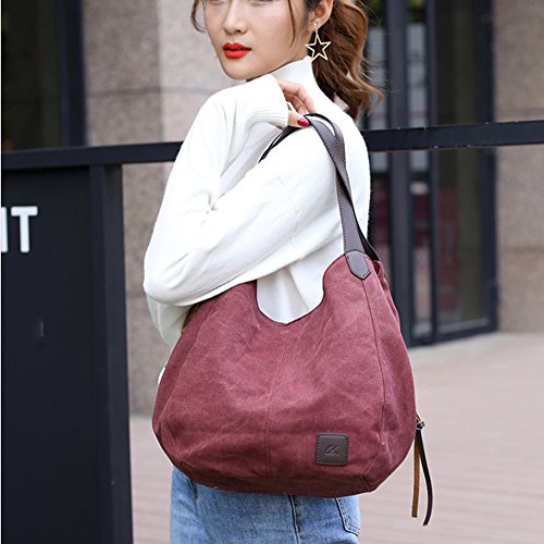 Clearance Sale! ZOMUSA Women's Casual Multi-Pocket Canvas Handbags Messenger Bag Tote Single Shoulder Shopping Bags (Purple)