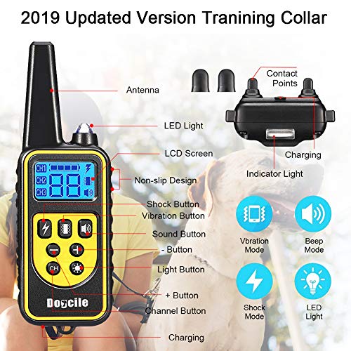 YISENCE Dog Training Collar, Dog Shock Collar with Remote 2500FT Shock Collar for Dogs IPX7 Waterproof Rechargeable w/Beep 99 Levels Vibrate Shock Modes Shock Collar for Small Dogs Medium Large Dogs