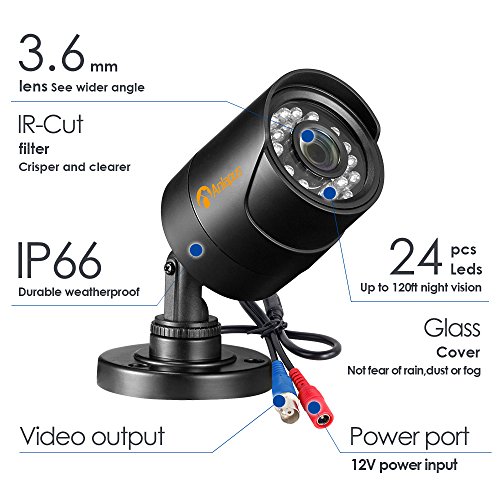 Anlapus 8CH 720P Surveillance Security DVR Recorder and (8) 1.0MP 720P(1280TVL) Outdoor Indoor Weatherproof Bullet CCTV Cameras with and Motion Detection and Night Vision(NO HDD)