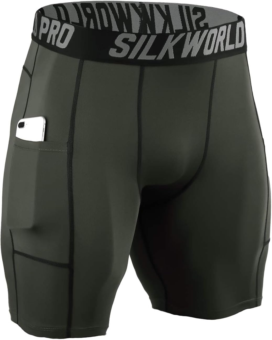 SILKWORLD Men's Compression Shorts Pockets Sports Running Tight: Clothing