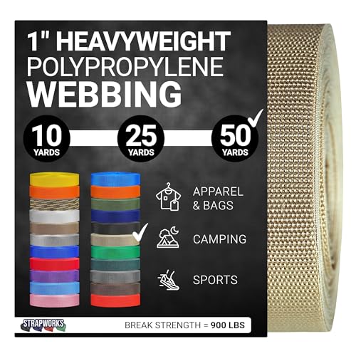 Strapworks Sangle en polypropylène épais, Robuste pour la réparation d'équipement et Le Bricolage en Plein air, 2,5 cm x 45,7 m, Kaki