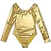 YiZYiF Gymnastics Leotard Women/Girls One Piece Long Sleeve Metallic Athletic Dance wear Gold Medium