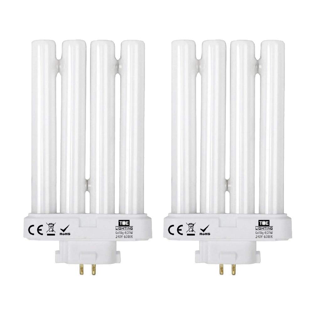 TBE LIGHTING 27w PLS 2-Pack of Energy Saving Daylight Bulbs for High Vision Reading Lamps 4-pin GX10Q-4 Quad Tube