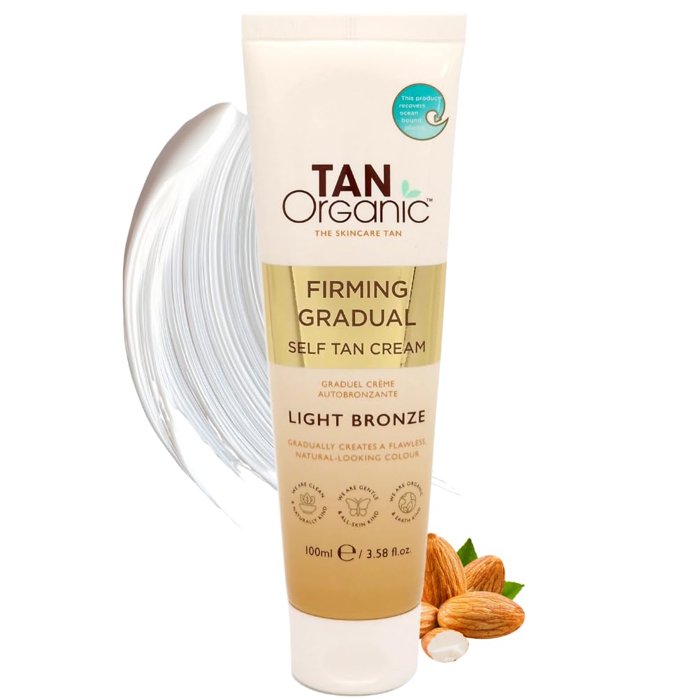 TanOrganic Firming Gradual Self Tan Cream 100ml | Intensively Hydrating & Nourishing | Improves Skin Elasticity, Reduces Cellulite & Stretch Marks | Smooth, Firm Light Bronze Glow