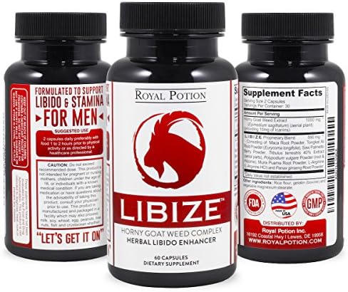 Libize Herbal Manliness Enhancer - Increase Libido and Stamina with a Blend of Horny Goat Weed, Maca, Tongkat Ali, Panax Ginseng, Tribulus, L-arginine. 60 Count. Especially Formulated For Men!