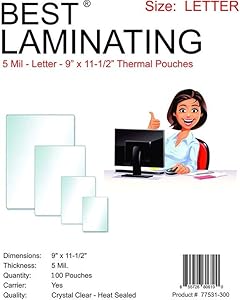 Best Laminating 5 Mil Clear Letter Size Thermal Laminating Pouches, 9 X 11.5 inches (200 Pouches)