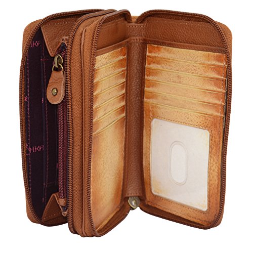 Anuschka Women’s Genuine Leather Twin Zip Organizer Wallet | Holds up to 18 Cards | Hand Painted Original Artwork | Desert Sunset - Thumbnail 2