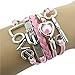 Doinshop New Useful Cute Nice Fashion Infinity Heart Pearl Love Key Leather Alloy Charm Bracelet Pink