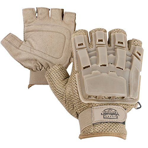 Valken V-TAC Half Finger Plastic Back Airsoft Gloves, Tan, Medium/Large